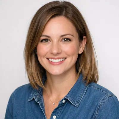 Photorealistic avatar of an adult with warm expression, studio background